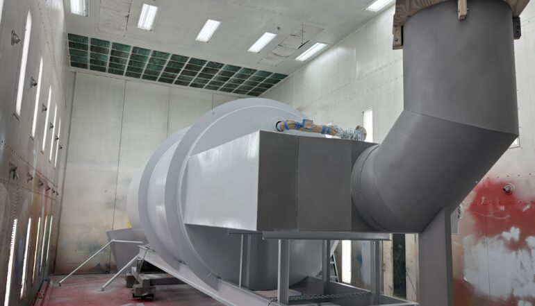 Primer baking on the heater in the climate controlled paint booth.