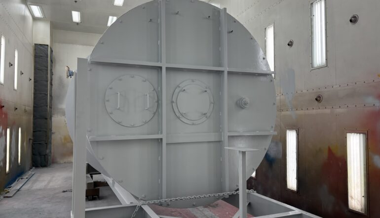 Primer baking on the heater in the climate controlled paint booth.