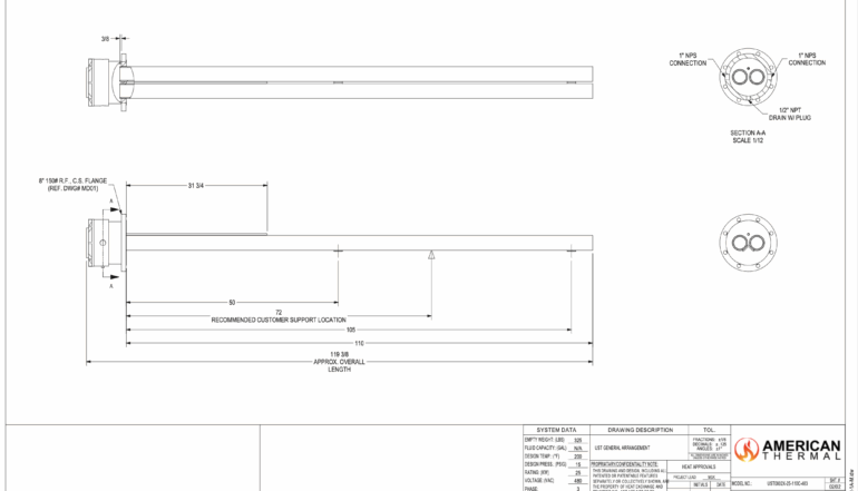 UST-100,000 Btu-hr Tank Heater Drawing